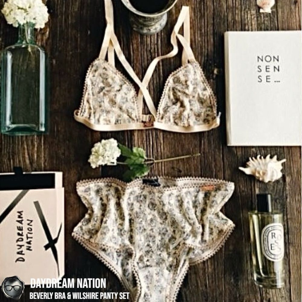 DAYDREAM NATION BEVERLY BRA & WILSHIRE PANTY SET IN TAN DAINTY FLORAL MESH LACE - Picture 14 of 14